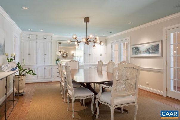 Dining room, Interior, Kitchen, Pendant Lights, Recessed Lighting, Wood Texture Flooring