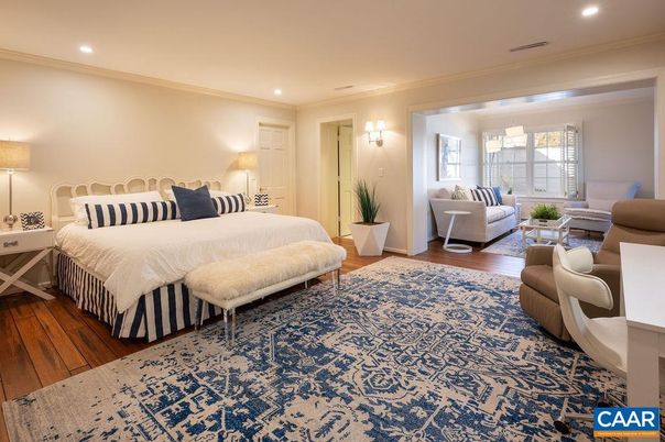 Bedroom, Interior, Living room, Recessed Lighting, Wood Texture Flooring