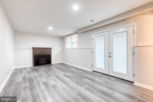 Empty room, Fireplace, Interior, Recessed Lighting, Wood Texture Flooring