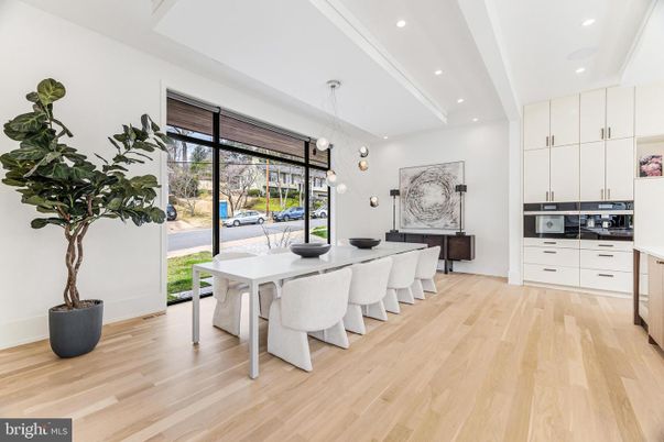 Dining room, Interior, Kitchen, Pendant Lights, Recessed Lighting, Wood Texture Flooring