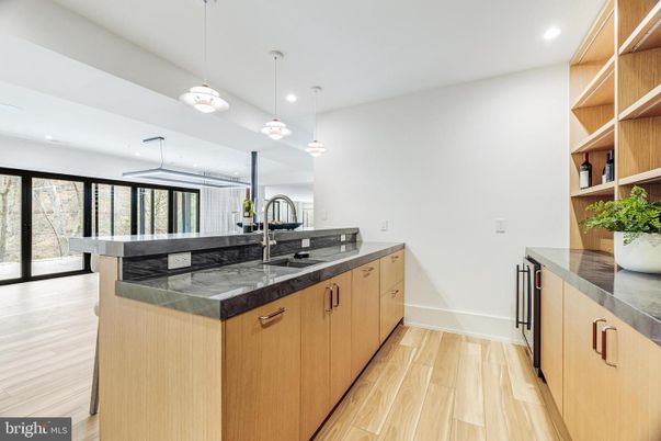 Interior, Kitchen, Pendant Lights, Recessed Lighting, Wood Texture Flooring