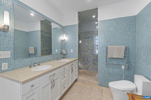 Bathroom, Dual Sink Vanities, Glass Shower, Interior, Recessed Lighting