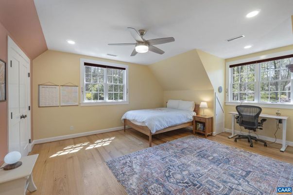Bedroom, Home Office, Interior, Recessed Lighting, Wood Texture Flooring