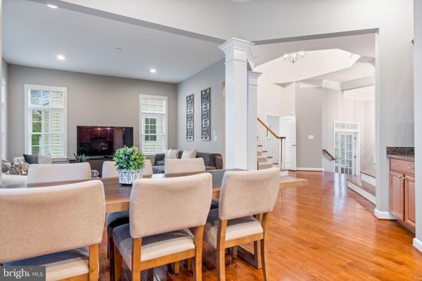 Dining room, Interior, Living room, Recessed Lighting, Wood Texture Flooring