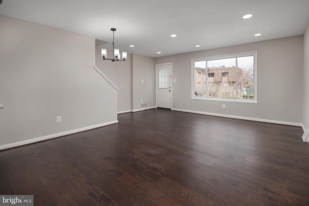 Chandelier, Empty room, Interior, Recessed Lighting, Wood Texture Flooring