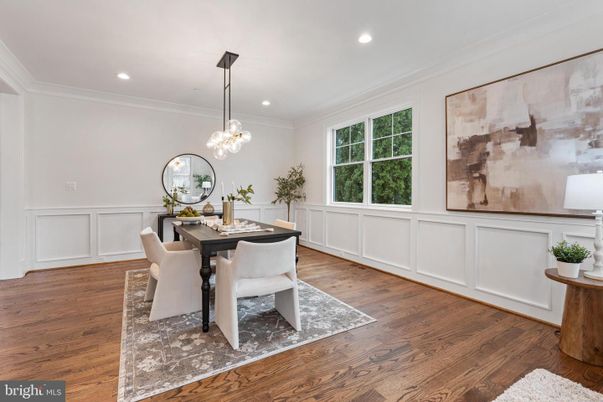 Dining room, Interior, Pendant Lights, Recessed Lighting, Wood Texture Flooring