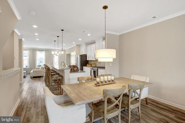 Dining room, Interior, Kitchen, Living room, Pendant Lights, Recessed Lighting, Wood Texture Flooring