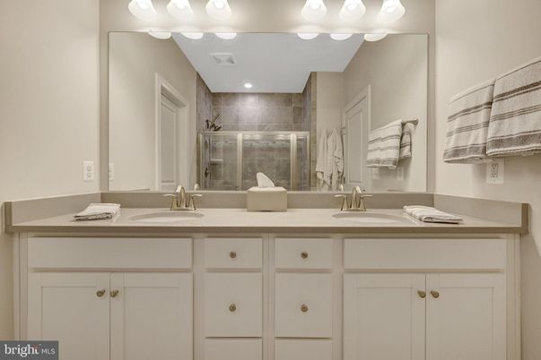 Bathroom, Dual Sink Vanities, Glass Shower, Interior