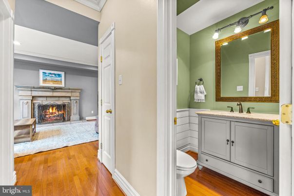 Bathroom, Bedroom, Fireplace, Interior, Wood Texture Flooring