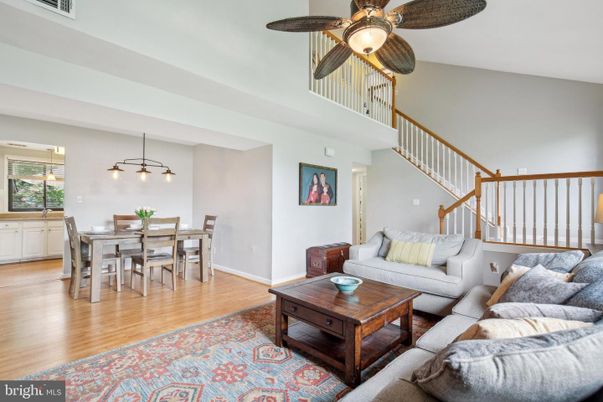 Dining room, Interior, Living room, Pendant Lights, Wood Texture Flooring
