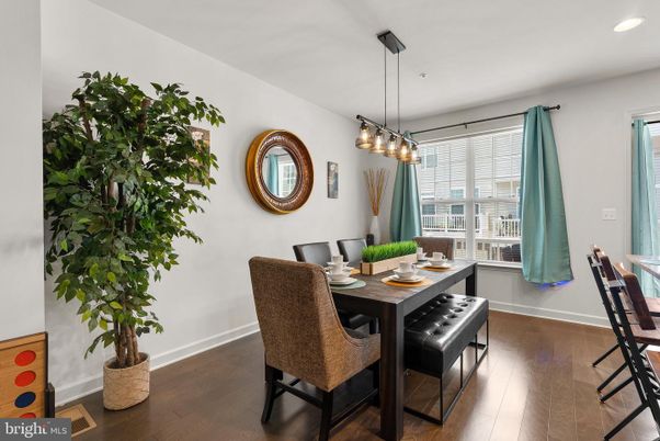 Dining room, Interior, Pendant Lights, Recessed Lighting, Wood Texture Flooring