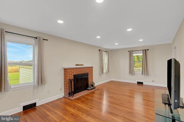 Empty room, Fireplace, Interior, Recessed Lighting, Wood Texture Flooring