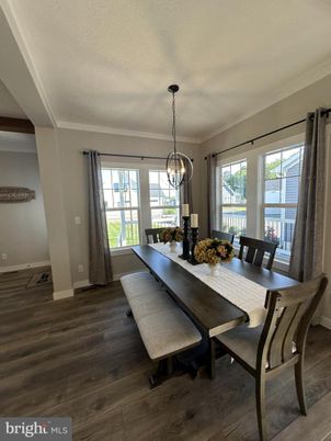 Chandelier, Dining room, Interior, Pendant Lights, Wood Texture Flooring