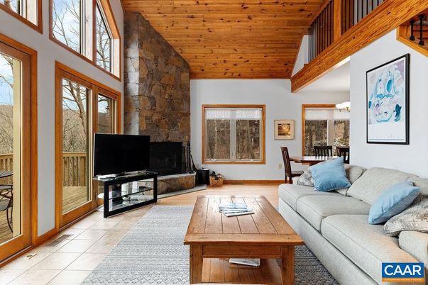Dining room, Fireplace, Interior, Living room, Stone Walls, Wooden Ceilings