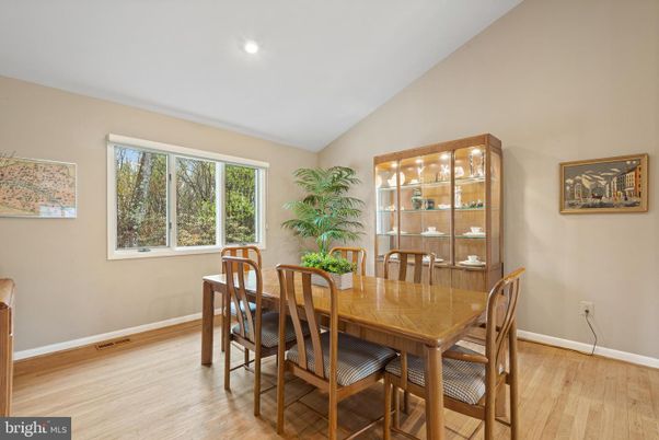 Dining room, Interior, Recessed Lighting, Wood Texture Flooring