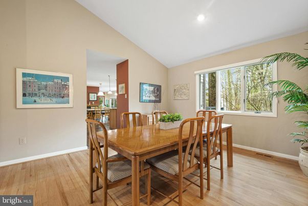 Dining room, Interior, Pendant Lights, Recessed Lighting, Wood Texture Flooring