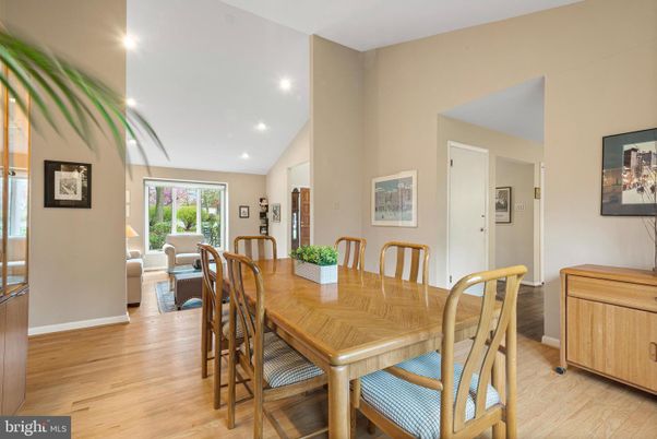 Dining room, Interior, Recessed Lighting, Wood Texture Flooring