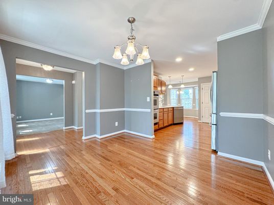 Empty room, Interior, Kitchen, Pendant Lights, Recessed Lighting, Wood Texture Flooring
