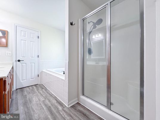 Bathroom, Glass Shower, Interior, Wood Texture Flooring