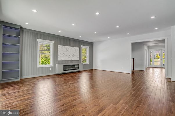 Empty room, Fireplace, Interior, Recessed Lighting, Wood Texture Flooring