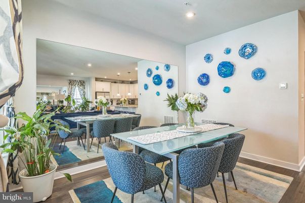 Dining room, Interior, Kitchen, Pendant Lights, Recessed Lighting, Wood Texture Flooring