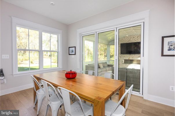 Dining room, Interior, Recessed Lighting, Wood Texture Flooring