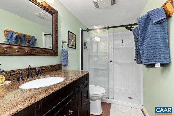 Bathroom, Glass Shower, Interior, Wood Texture Flooring