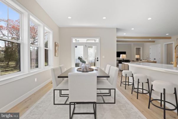 Dining room, Interior, Recessed Lighting, Wood Texture Flooring