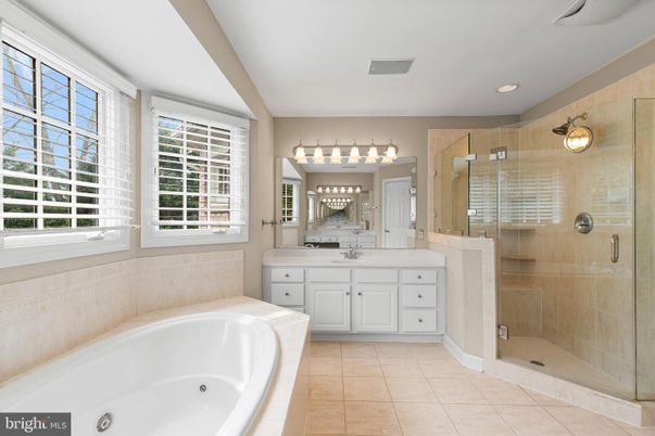 Bathroom, Dual Sink Vanities, Glass Shower, Interior, Recessed Lighting