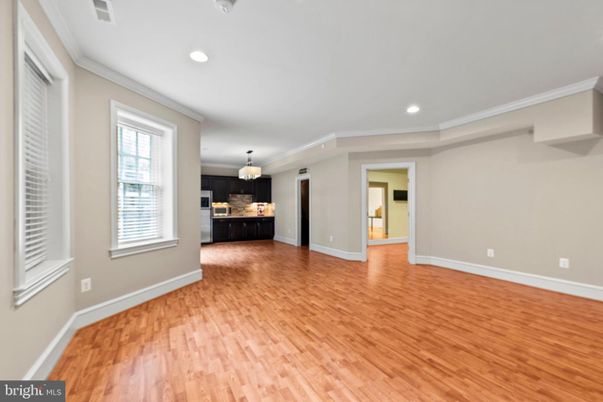 Chandelier, Empty room, Interior, Kitchen, Pendant Lights, Recessed Lighting, Wood Texture Flooring