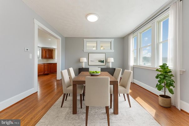 Dining room, Interior, Recessed Lighting, Wood Texture Flooring