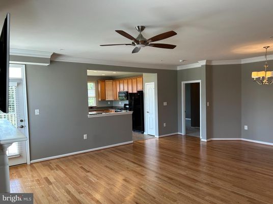 Empty room, Interior, Kitchen, Pendant Lights, Recessed Lighting, Wood Texture Flooring
