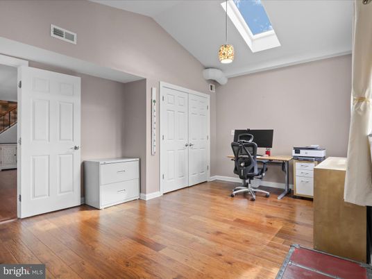 Home Office, Interior, Pendant Lights, Wood Texture Flooring