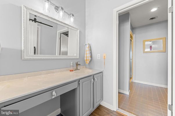 Bathroom, Interior, Recessed Lighting, Wood Texture Flooring