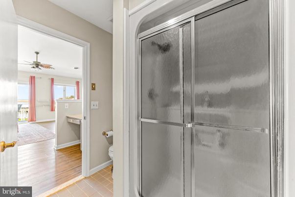 Bathroom, Glass Shower, Interior, Wood Texture Flooring