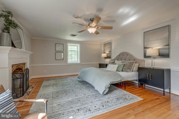 Bedroom, Fireplace, Interior, Wood Texture Flooring