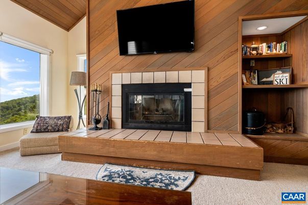 Fireplace, Interior, Recessed Lighting, Wooden Ceilings, Wooden Walls