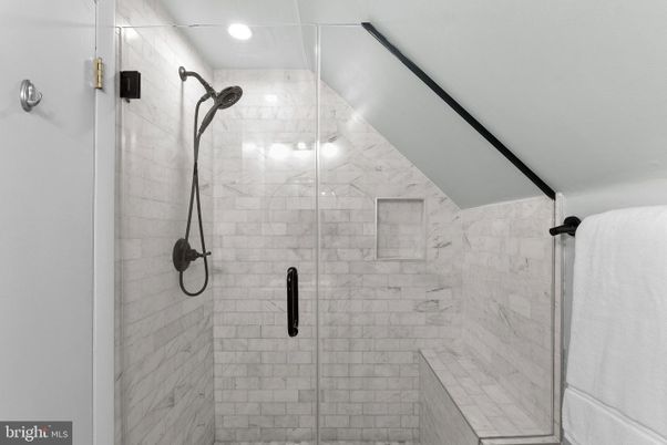 Bathroom, Glass Shower, Interior, Marble Walls, Recessed Lighting