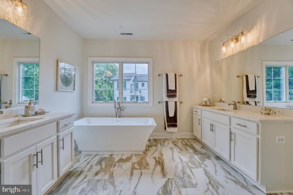 Bathroom, Dual Sink Vanities, Free Standing Baths, Interior, Marble