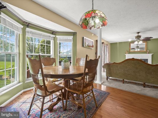Dining room, Interior, Pendant Lights, Wood Texture Flooring