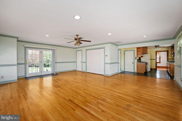 Empty room, Interior, Kitchen, Recessed Lighting, Wood Texture Flooring