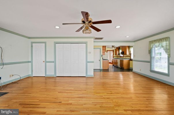 Empty room, Interior, Kitchen, Recessed Lighting, Wood Texture Flooring