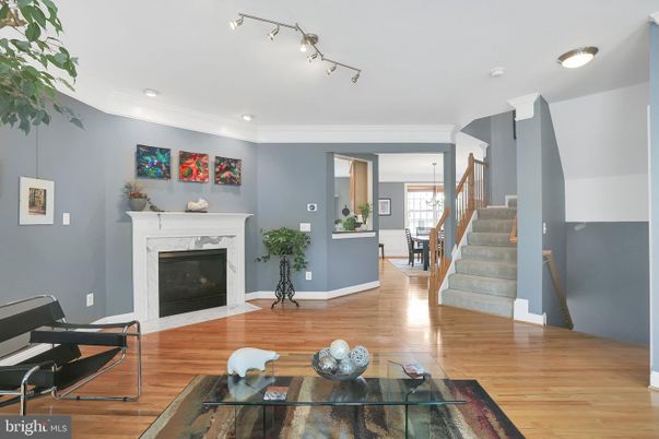 Fireplace, Interior, Pendant Lights, Recessed Lighting, Wood Texture Flooring