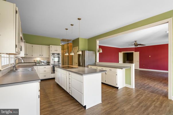 Interior, Kitchen, Pendant Lights, Stainless Steel Appliances, Wood Texture Flooring