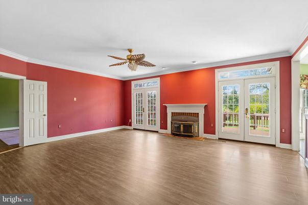 Empty room, Fireplace, Interior, Recessed Lighting, Wood Texture Flooring