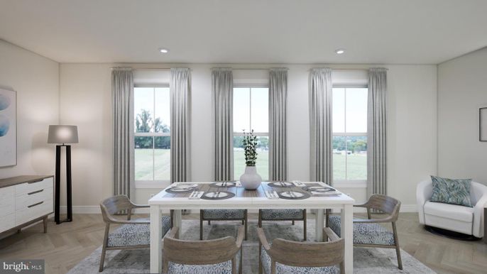 Dining room, Interior, Recessed Lighting, Wood Texture Flooring