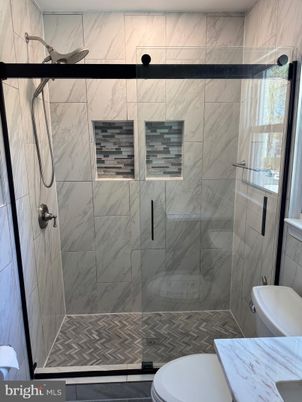 Bathroom, Glass Shower, Interior, Marble Walls