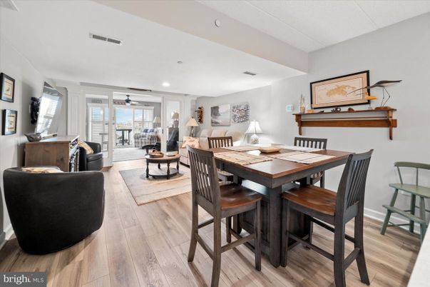Dining room, Interior, Living room, Recessed Lighting, Water, Wood Texture Flooring