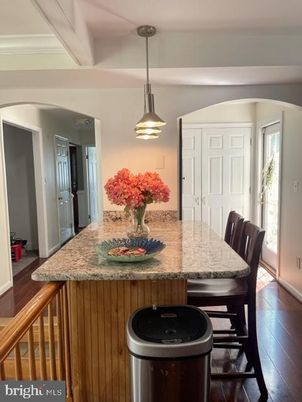 Dining room, Interior, Pendant Lights, Wood Texture Flooring