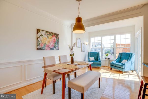 Dining room, Interior, Living room, Pendant Lights, Wood Texture Flooring